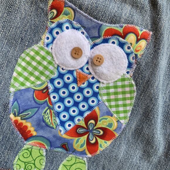 Retro Homemade Owl Denim Daypack Debbie Personalized Vintage Style Floral Bag - Picture 8 of 8